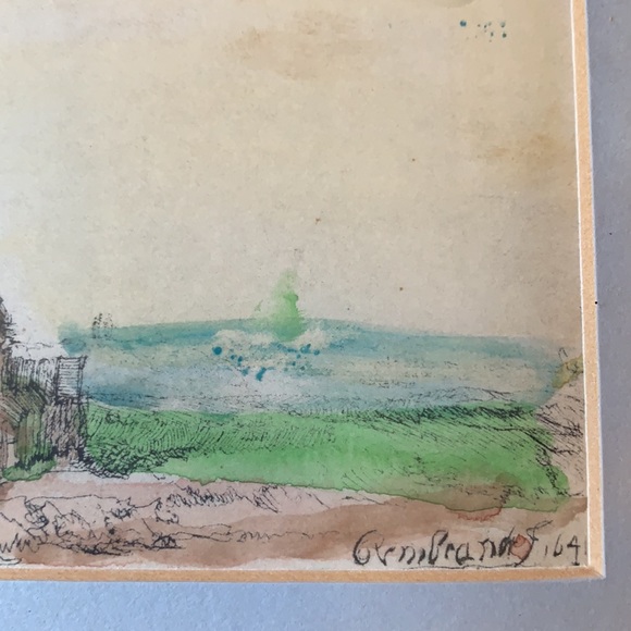 Beautiful framed artwork by REMBRANDT Van Rijn “The Windmill” watercolor etching - Picture 6 of 10